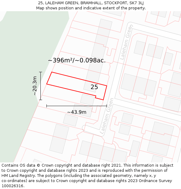 25, LALEHAM GREEN, BRAMHALL, STOCKPORT, SK7 3LJ: Plot and title map