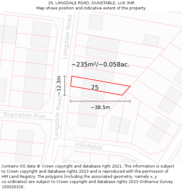 25, LANGDALE ROAD, DUNSTABLE, LU6 3NR: Plot and title map