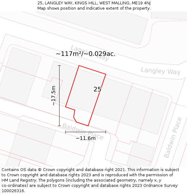 25, LANGLEY WAY, KINGS HILL, WEST MALLING, ME19 4NJ: Plot and title map