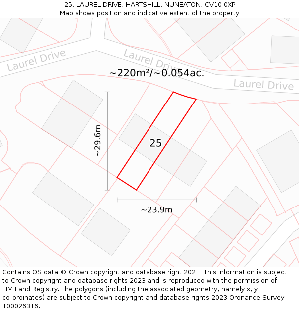 25, LAUREL DRIVE, HARTSHILL, NUNEATON, CV10 0XP: Plot and title map