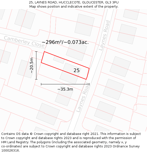 25, LAYNES ROAD, HUCCLECOTE, GLOUCESTER, GL3 3PU: Plot and title map