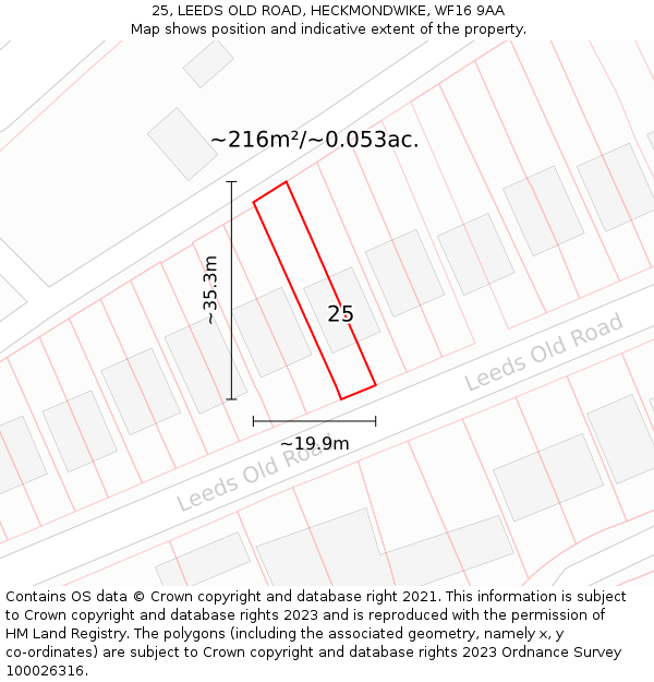 25, LEEDS OLD ROAD, HECKMONDWIKE, WF16 9AA: Plot and title map
