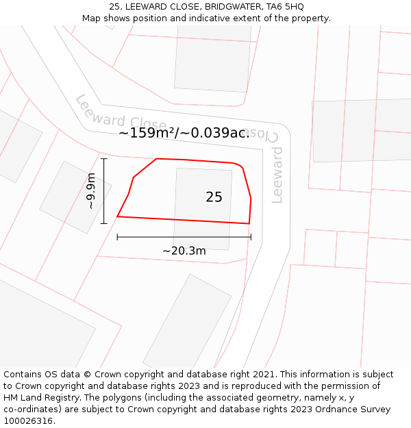 25, LEEWARD CLOSE, BRIDGWATER, TA6 5HQ: Plot and title map