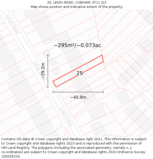 25, LEIGH ROAD, COBHAM, KT11 2LF: Plot and title map