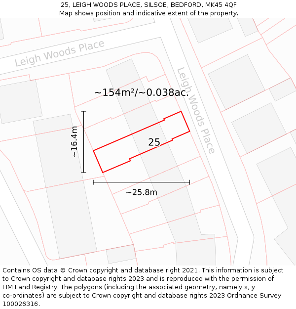 25, LEIGH WOODS PLACE, SILSOE, BEDFORD, MK45 4QF: Plot and title map