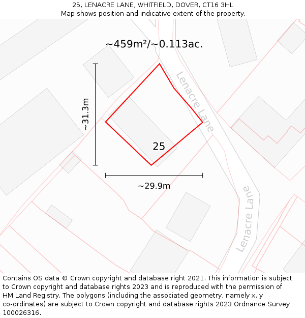 25, LENACRE LANE, WHITFIELD, DOVER, CT16 3HL: Plot and title map