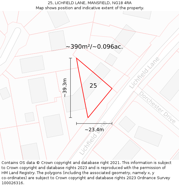 25, LICHFIELD LANE, MANSFIELD, NG18 4RA: Plot and title map