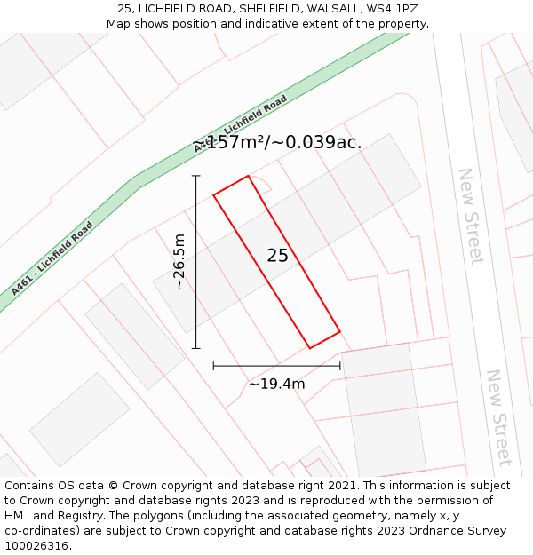 25, LICHFIELD ROAD, SHELFIELD, WALSALL, WS4 1PZ: Plot and title map