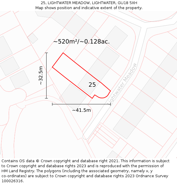 25, LIGHTWATER MEADOW, LIGHTWATER, GU18 5XH: Plot and title map