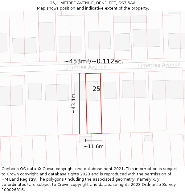 25, LIMETREE AVENUE, BENFLEET, SS7 5AA: Plot and title map