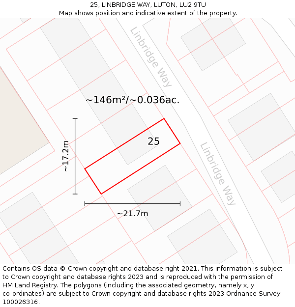 25, LINBRIDGE WAY, LUTON, LU2 9TU: Plot and title map