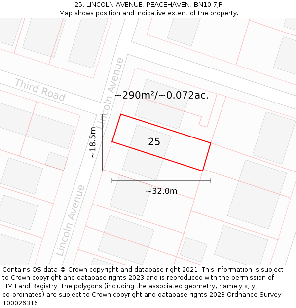 25, LINCOLN AVENUE, PEACEHAVEN, BN10 7JR: Plot and title map