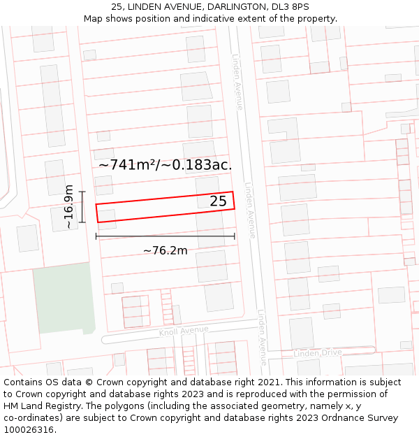 25, LINDEN AVENUE, DARLINGTON, DL3 8PS: Plot and title map