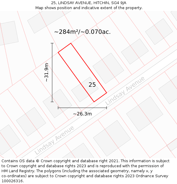 25, LINDSAY AVENUE, HITCHIN, SG4 9JA: Plot and title map