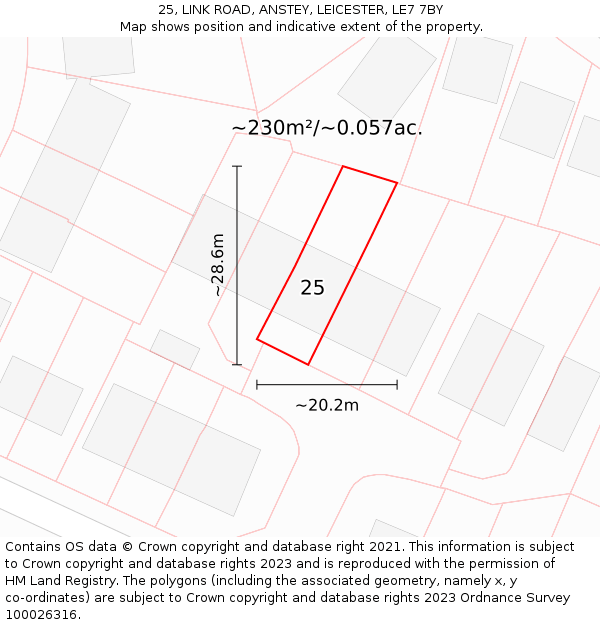 25, LINK ROAD, ANSTEY, LEICESTER, LE7 7BY: Plot and title map