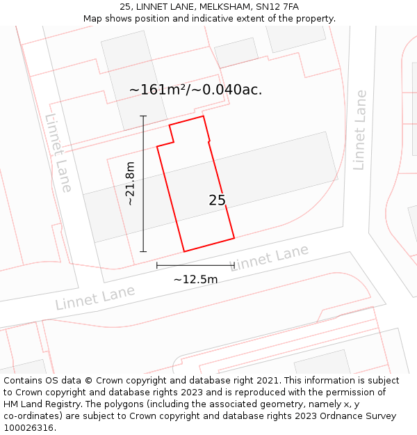 25, LINNET LANE, MELKSHAM, SN12 7FA: Plot and title map