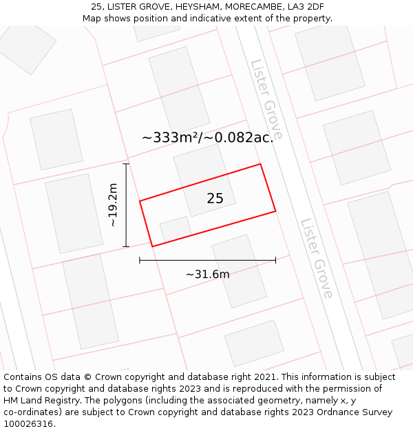 25, LISTER GROVE, HEYSHAM, MORECAMBE, LA3 2DF: Plot and title map