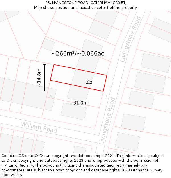 25, LIVINGSTONE ROAD, CATERHAM, CR3 5TJ: Plot and title map