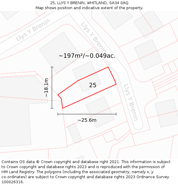 25, LLYS Y BRENIN, WHITLAND, SA34 0AQ: Plot and title map