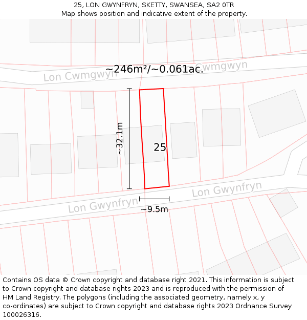 25, LON GWYNFRYN, SKETTY, SWANSEA, SA2 0TR: Plot and title map