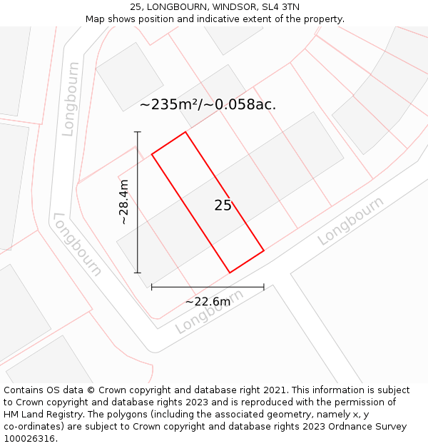 25, LONGBOURN, WINDSOR, SL4 3TN: Plot and title map