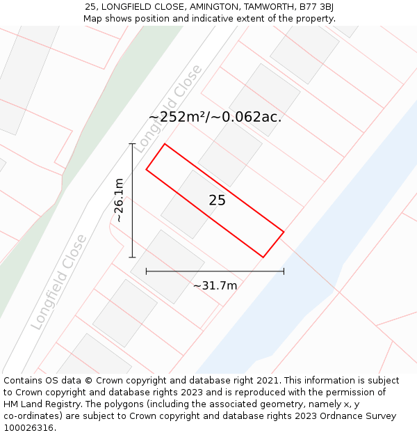 25, LONGFIELD CLOSE, AMINGTON, TAMWORTH, B77 3BJ: Plot and title map