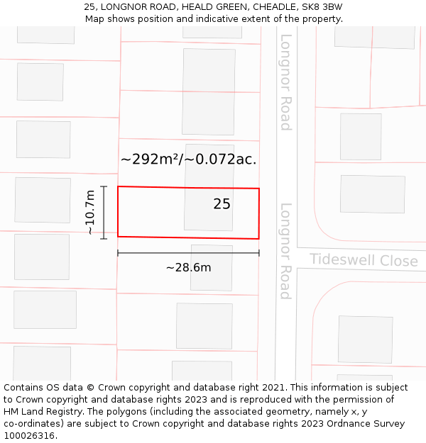 25, LONGNOR ROAD, HEALD GREEN, CHEADLE, SK8 3BW: Plot and title map