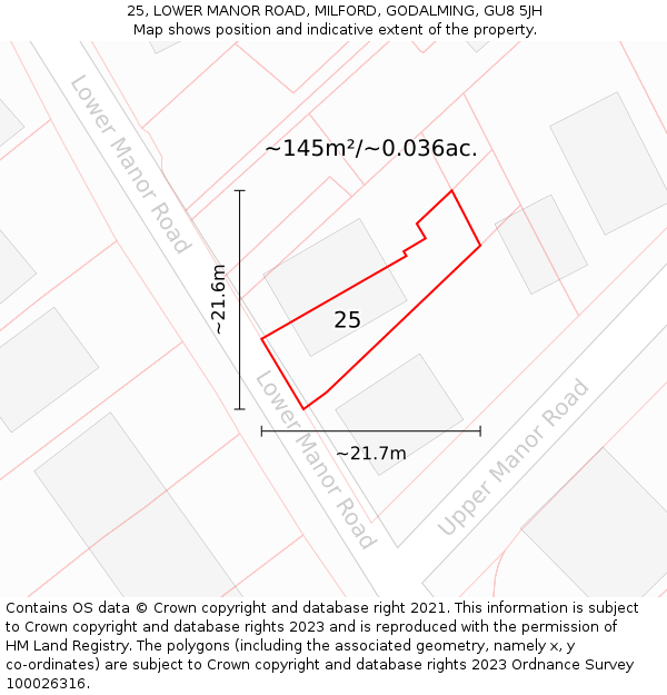 25, LOWER MANOR ROAD, MILFORD, GODALMING, GU8 5JH: Plot and title map