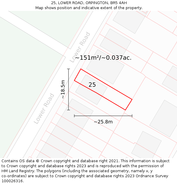 25, LOWER ROAD, ORPINGTON, BR5 4AH: Plot and title map