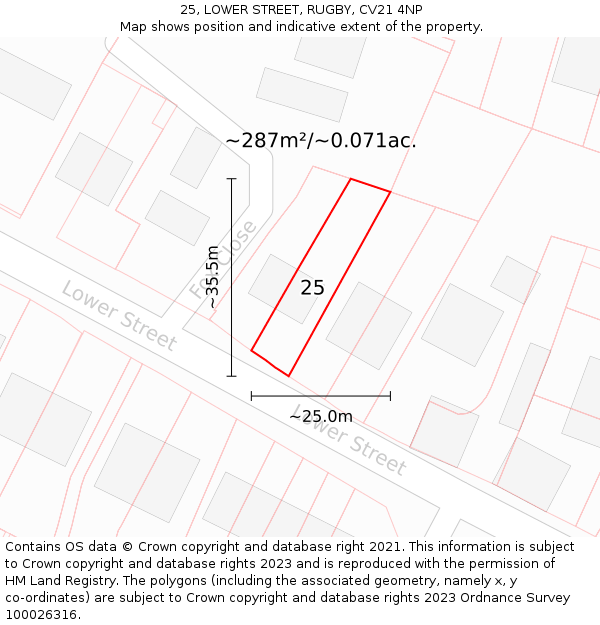 25, LOWER STREET, RUGBY, CV21 4NP: Plot and title map