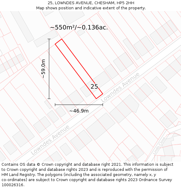 25, LOWNDES AVENUE, CHESHAM, HP5 2HH: Plot and title map