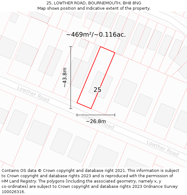 25, LOWTHER ROAD, BOURNEMOUTH, BH8 8NG: Plot and title map