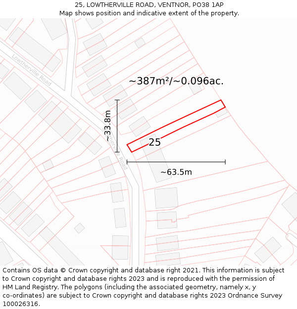 25, LOWTHERVILLE ROAD, VENTNOR, PO38 1AP: Plot and title map