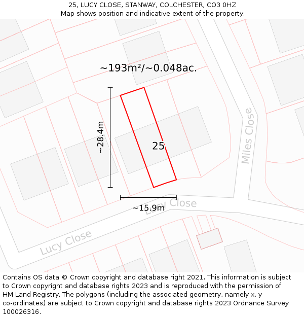 25, LUCY CLOSE, STANWAY, COLCHESTER, CO3 0HZ: Plot and title map