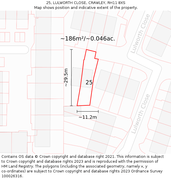 25, LULWORTH CLOSE, CRAWLEY, RH11 8XS: Plot and title map