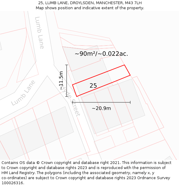 25, LUMB LANE, DROYLSDEN, MANCHESTER, M43 7LH: Plot and title map