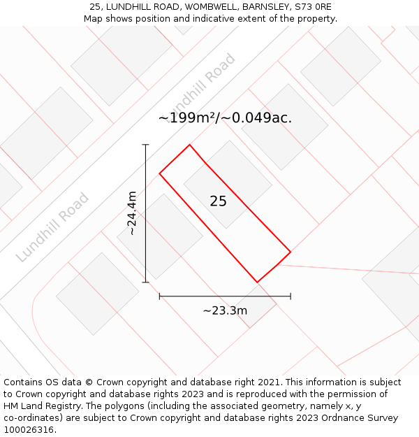 25, LUNDHILL ROAD, WOMBWELL, BARNSLEY, S73 0RE: Plot and title map