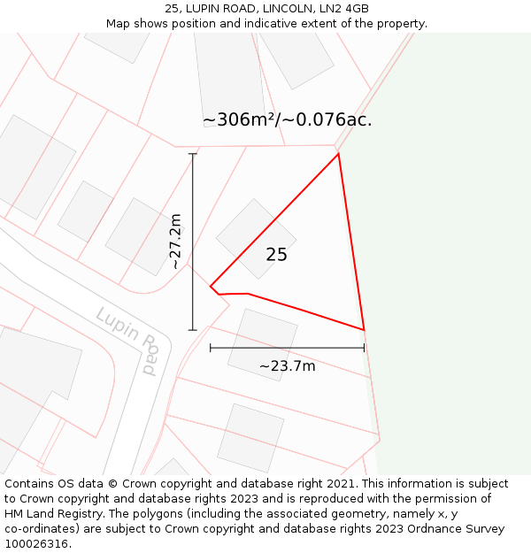 25, LUPIN ROAD, LINCOLN, LN2 4GB: Plot and title map