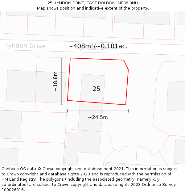 25, LYNDON DRIVE, EAST BOLDON, NE36 0NU: Plot and title map