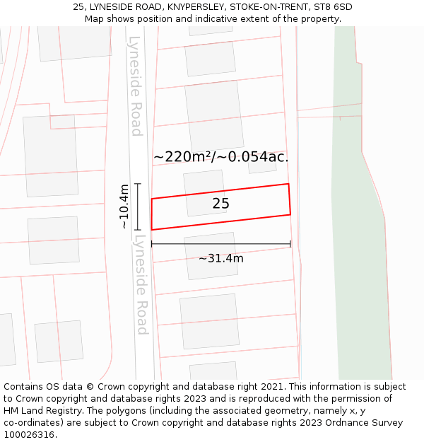 25, LYNESIDE ROAD, KNYPERSLEY, STOKE-ON-TRENT, ST8 6SD: Plot and title map