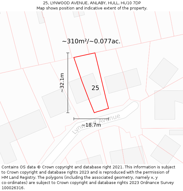 25, LYNWOOD AVENUE, ANLABY, HULL, HU10 7DP: Plot and title map