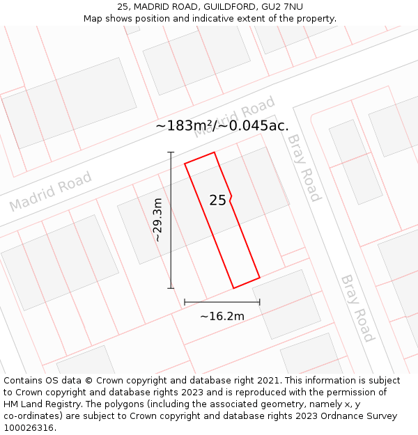 25, MADRID ROAD, GUILDFORD, GU2 7NU: Plot and title map