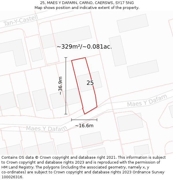 25, MAES Y DAFARN, CARNO, CAERSWS, SY17 5NG: Plot and title map