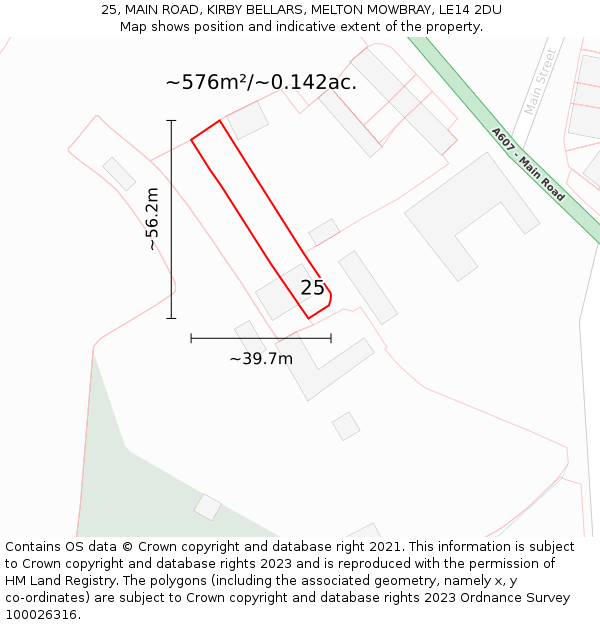 25, MAIN ROAD, KIRBY BELLARS, MELTON MOWBRAY, LE14 2DU: Plot and title map