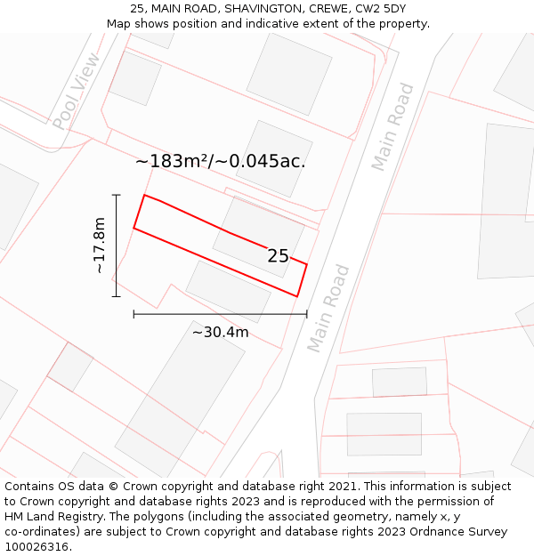 25, MAIN ROAD, SHAVINGTON, CREWE, CW2 5DY: Plot and title map