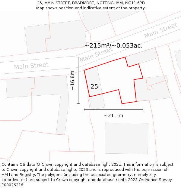 25, MAIN STREET, BRADMORE, NOTTINGHAM, NG11 6PB: Plot and title map