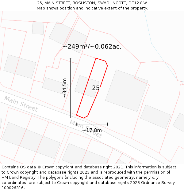 25, MAIN STREET, ROSLISTON, SWADLINCOTE, DE12 8JW: Plot and title map