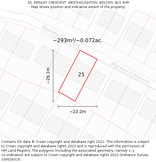 25, MANLEY CRESCENT, WESTHOUGHTON, BOLTON, BL5 3HR: Plot and title map