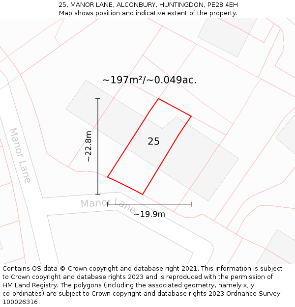 25, MANOR LANE, ALCONBURY, HUNTINGDON, PE28 4EH: Plot and title map