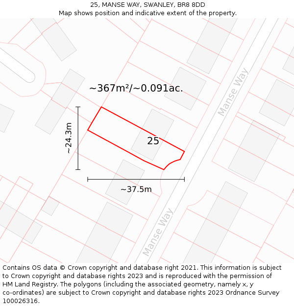 25, MANSE WAY, SWANLEY, BR8 8DD: Plot and title map